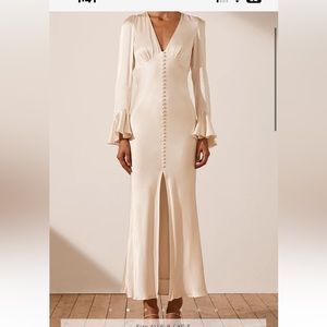 Shona Joy LA LUNE FRILL CUFF BIAS MIDI DRESS - CREAM